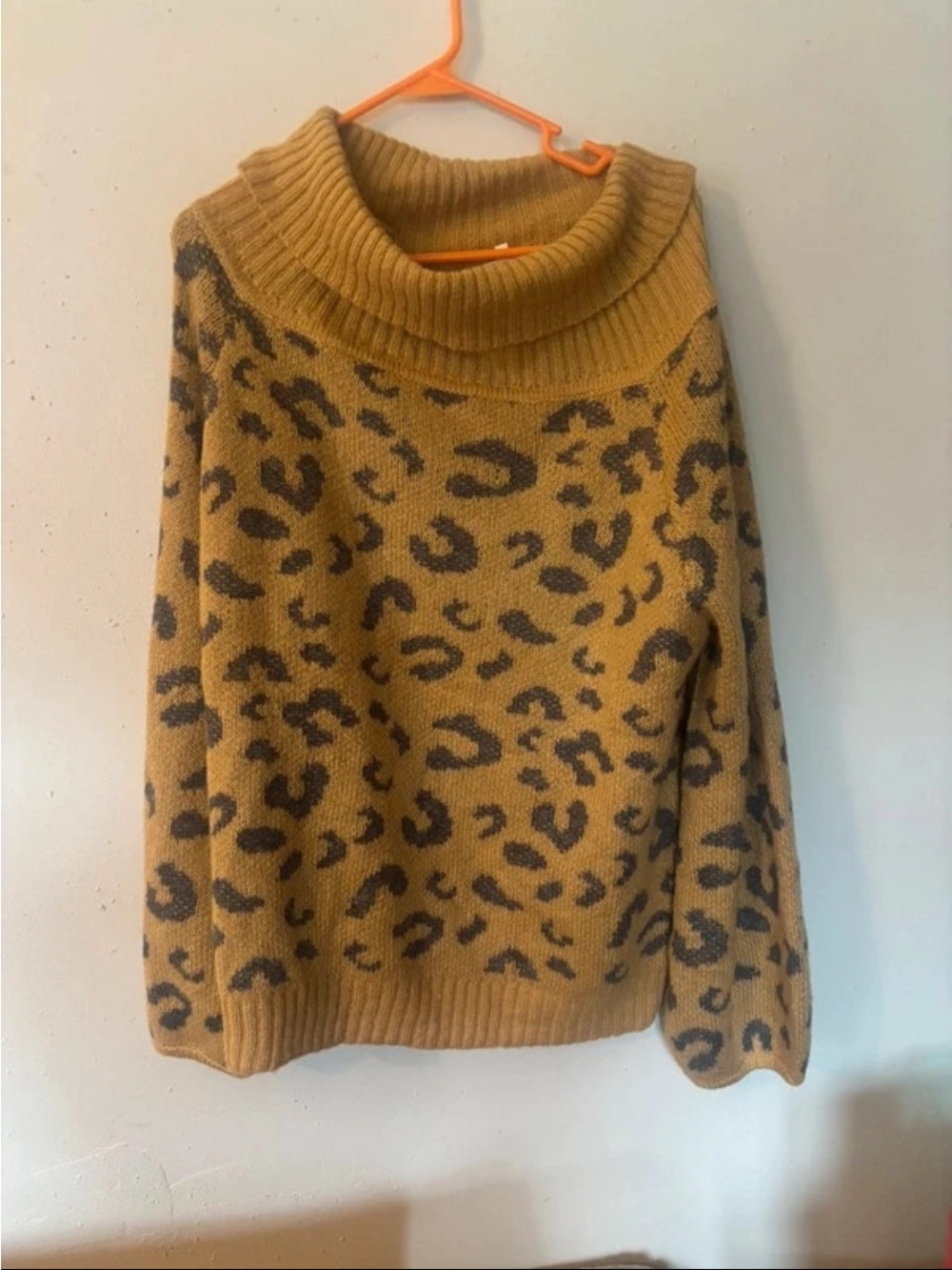 easel Leopard Print Cowl Neck Sweater - Mustard and Brown